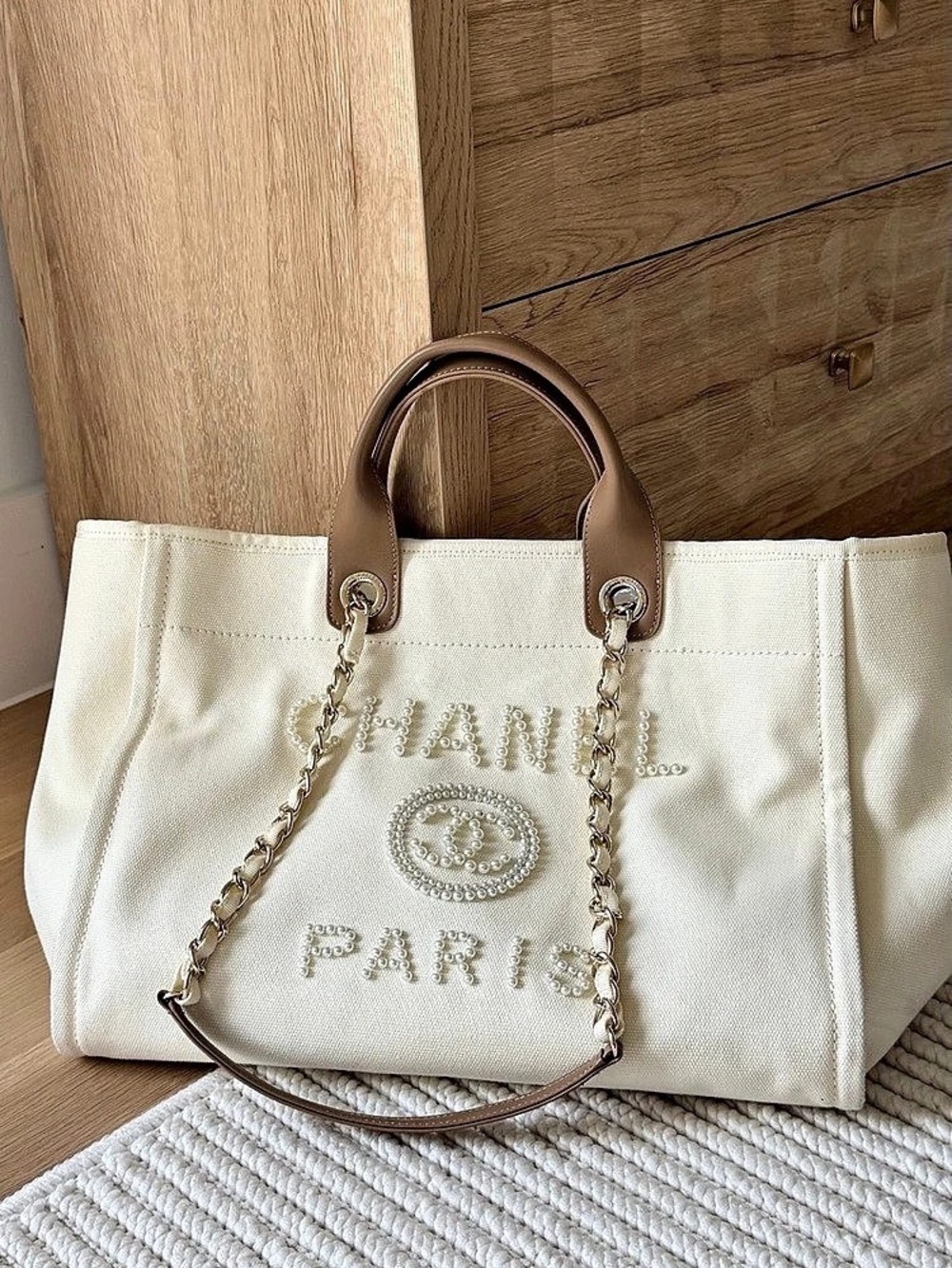 Chanel Tote Embroidered Tote in White